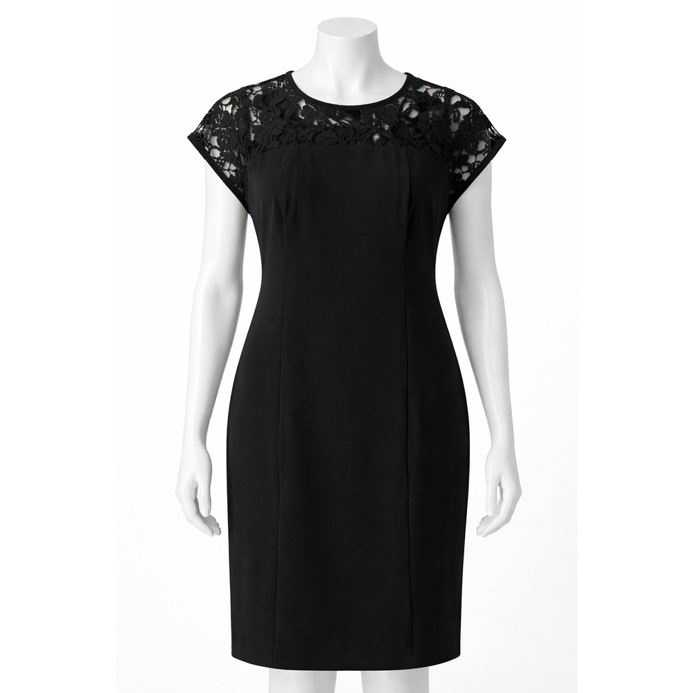 Shape FX Black Lace Sheath Dress Women 16 Lined Shapewear Knee Length NWT